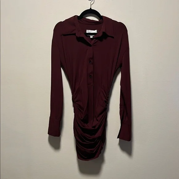 ADAPTE (NWT) Jamie Button Up Long Sleeve Mini Dress, Burgundy, Size XS - Picture 5 of 13